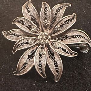 Antique Italian 800 Silver Filigree Brooch – Edelweiss Flower